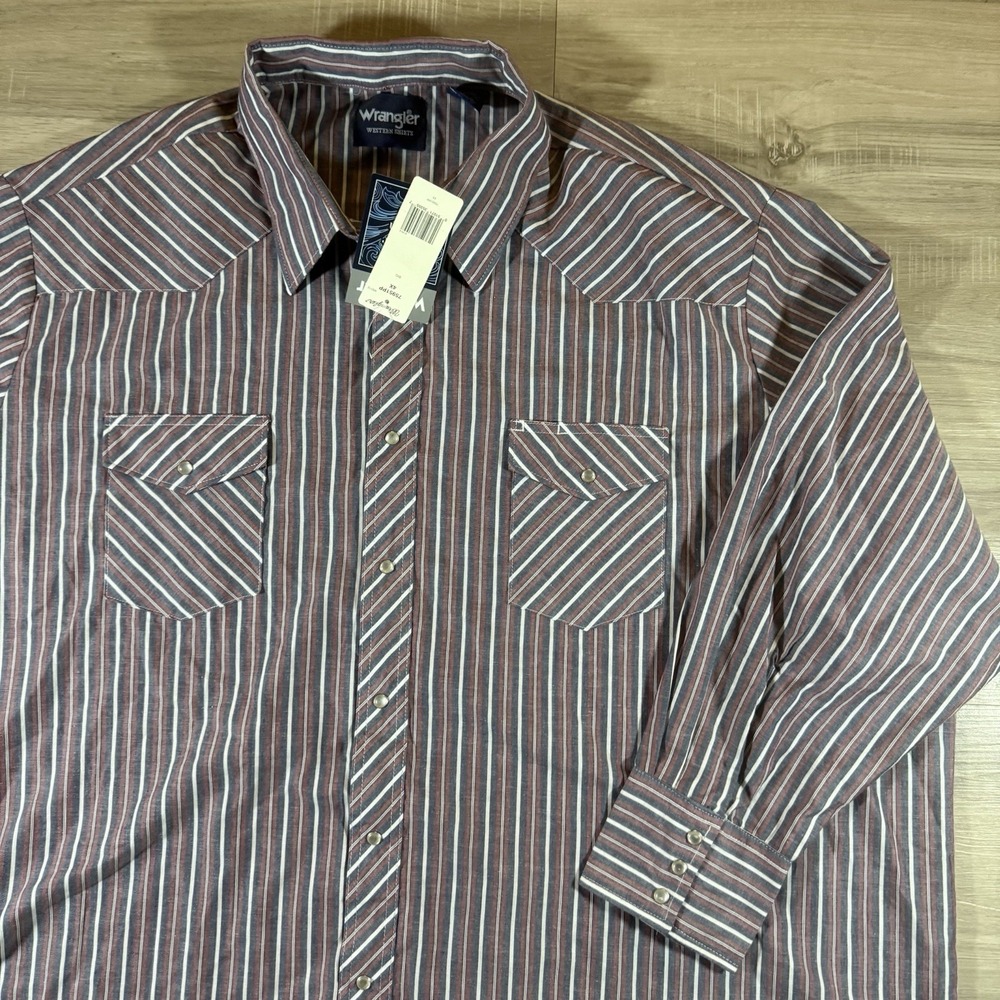 NWT Wrangler Western Shirt Mens 4X Big Red Striped Pearl Snap Long Sleeve